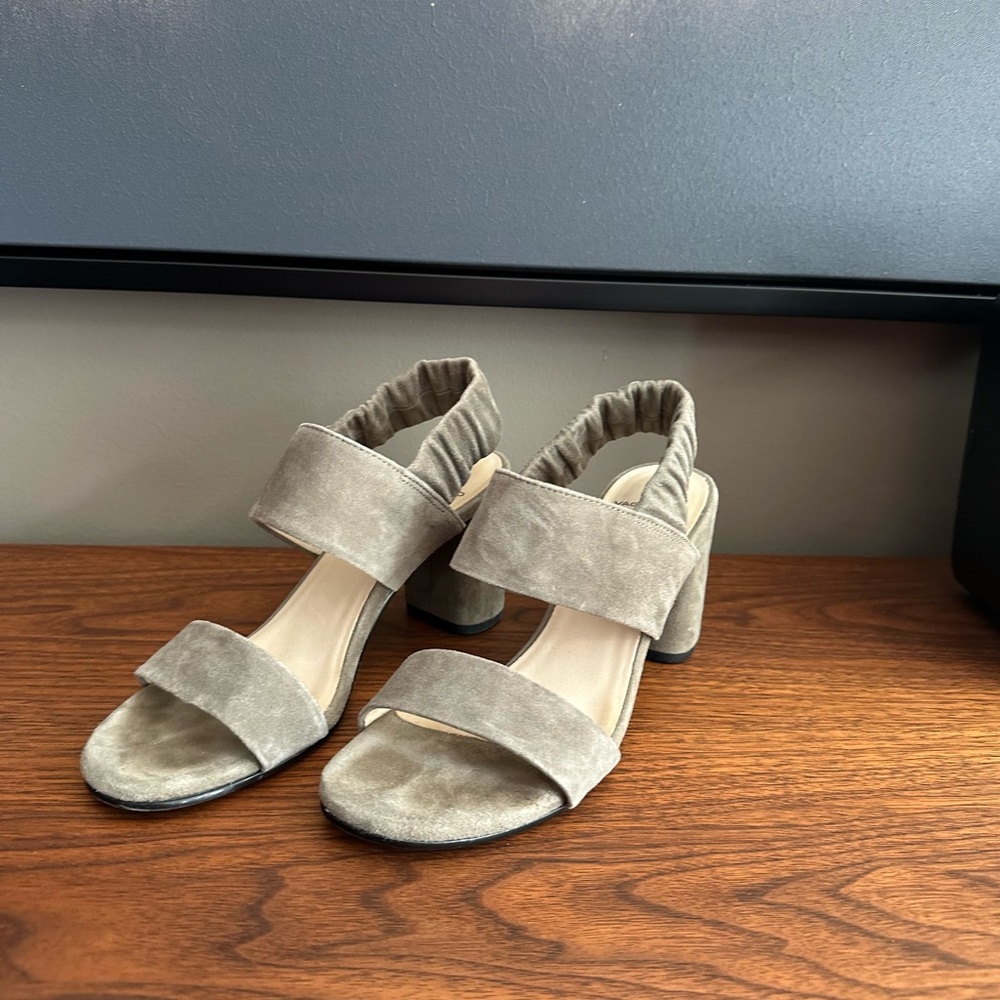 Sage suede heeled sandals size 38